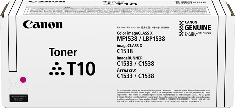 Embalagem de toner Canon T10 branca com texto preto