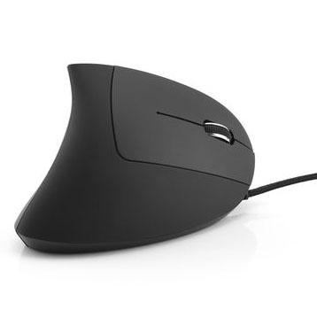 Rato de computador ergonómico preto com cabo