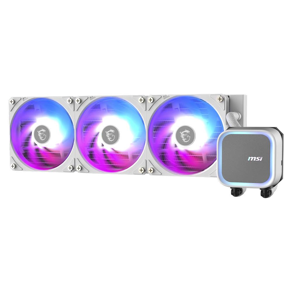 Sistema de arrefecimento líquido para PC MSI com ventoinhas RGB e bloco de arrefecimento cinza