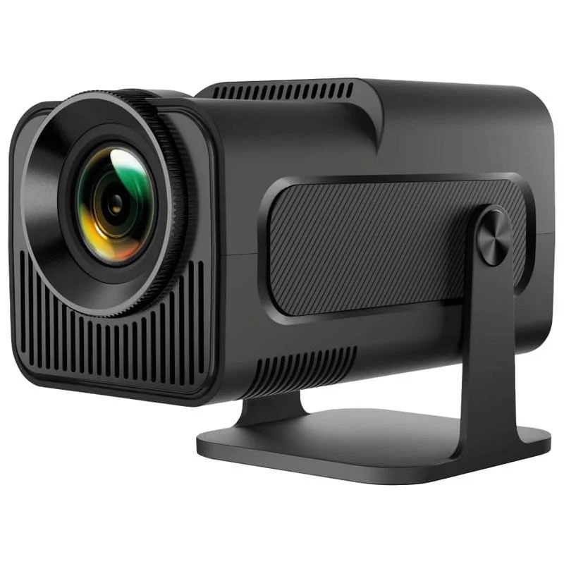 Projetor preto com lente grande e suporte ajustável