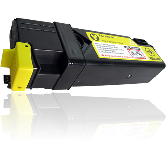 Cartucho de tinta preto e amarelo com etiqueta amarela e preta