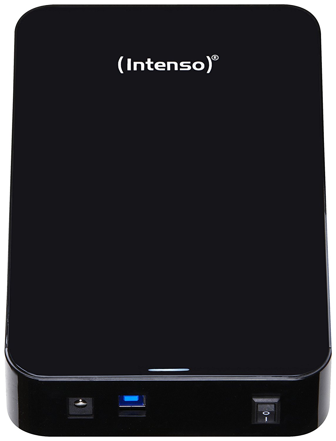 Disco rígido externo preto com logo (Intenso) e portas frontais