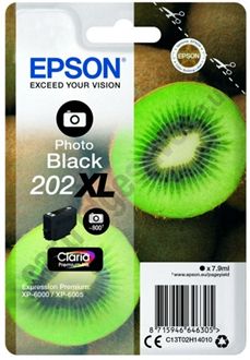 Embalagem de tinta preta para impressora Epson Photo Black 202XL com imagens de kiwis