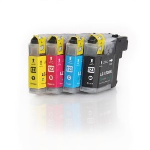 Conjunto de 4 tinteiros coloridos com etiquetas amarelas e texto 123