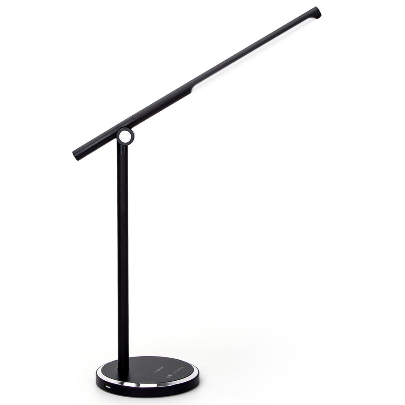 candeeiro de secretária moderno preto com base redonda e braço ajustável