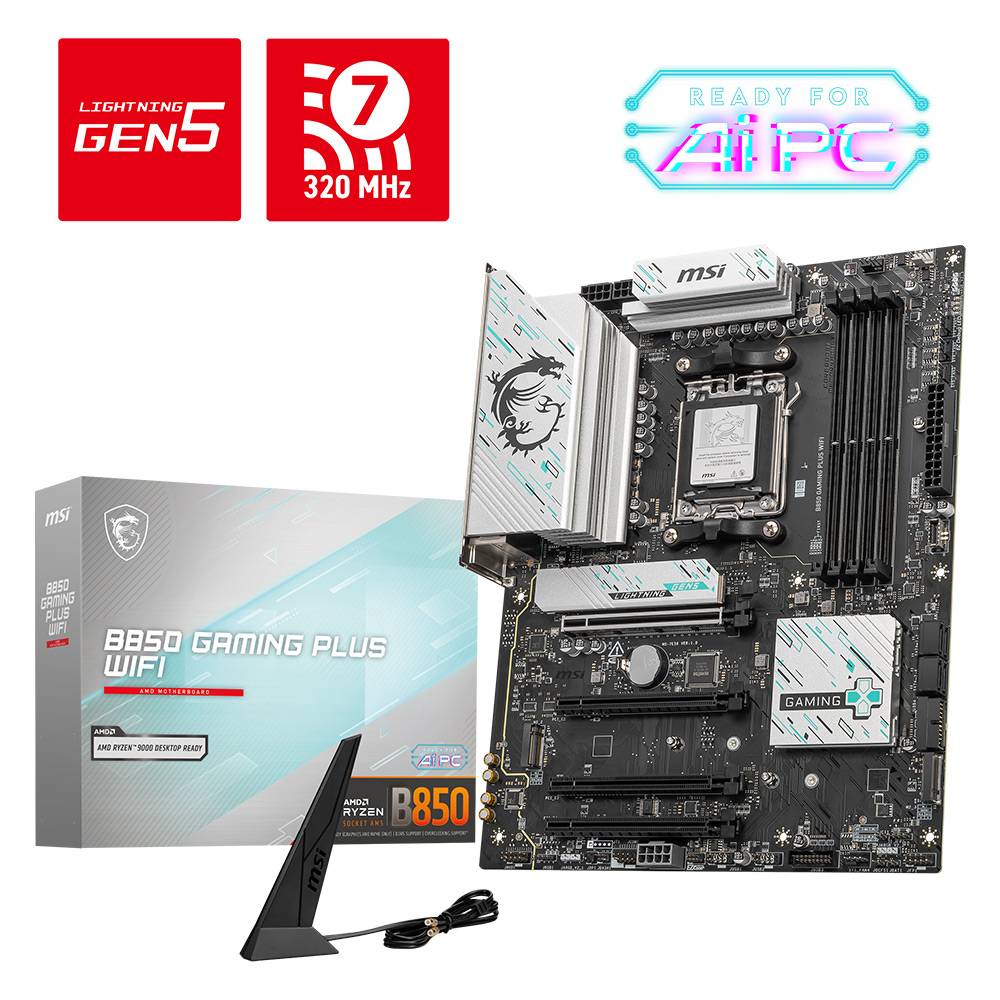 Placa-mãe MSI B850 GAMING PLUS WIFI com acessórios e caixa