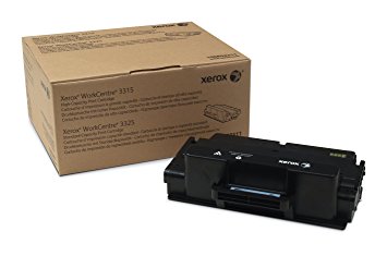 Cartucho de toner preto Xerox ao lado da caixa de cartão castanho com texto preto