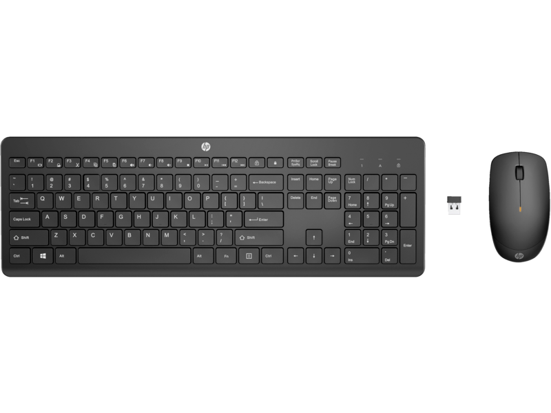 Teclado e rato sem fios HP preto com recetor USB