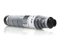 Cartucho de toner cinzento com etiqueta branca e texto preto