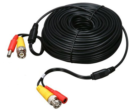 Cabo coaxial preto do tipo RCA e BNC enrolado