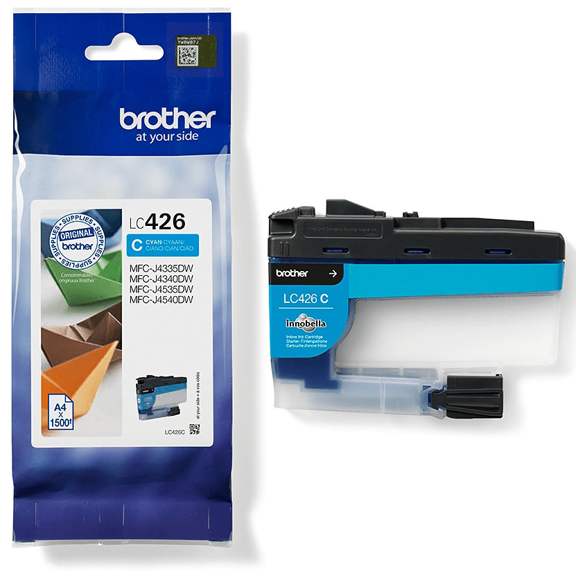 Cartucho de tinta Brother LC426 C ciano com embalagem azul e branco