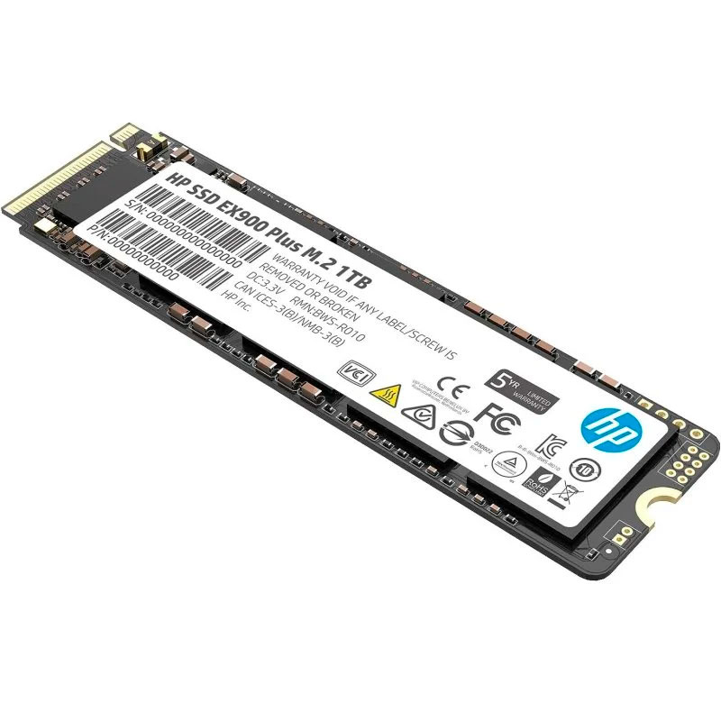 SSD HP EX900 Plus M.2 1TB com etiqueta branca e texto técnico