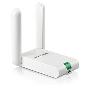 Repetidor WiFi TP-LINK branco com duas antenas e indicador LED verde