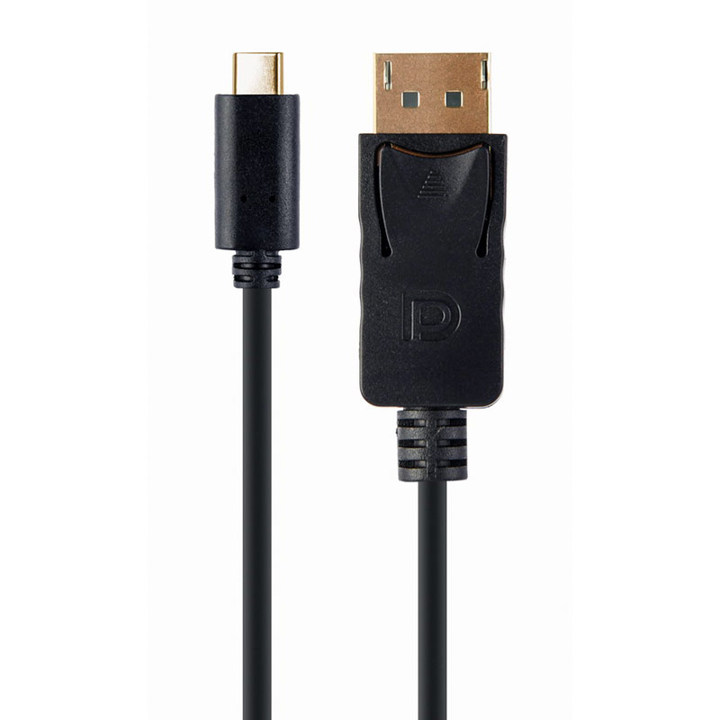 Cabo USB-C para DisplayPort preto com conectores metálicos