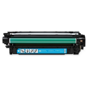 Cartucho de toner HP Color LaserJet CE320A com cilindro verde e etiqueta azul.