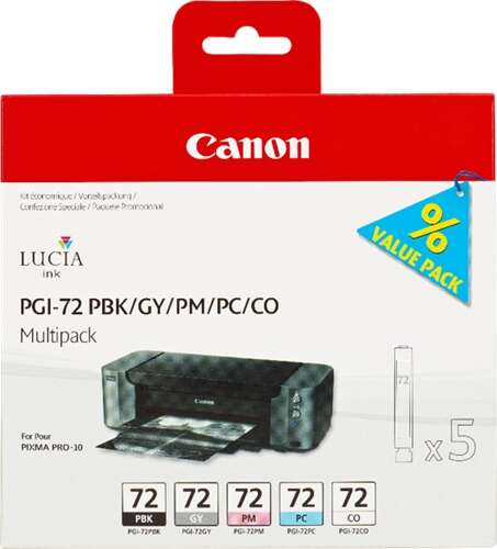 Embalagem de tinta Canon Lucia ink Multipack para PIXMA PRO-10 com 5 cartuchos coloridos