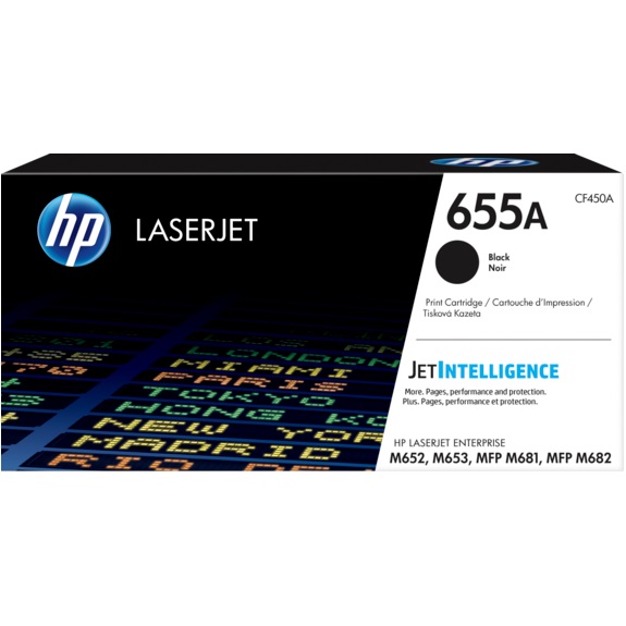 Caixa de toner HP LaserJet 655A CF450A preta para impressoras HP LaserJet Enterprise