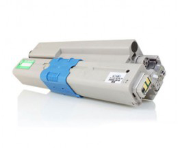 Cartucho de toner com azul e cinza, etiquetas com código QR e código de barras