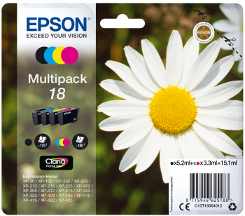 Multipack 18 de tinteiros Epson com imagem de flor branca e amarela