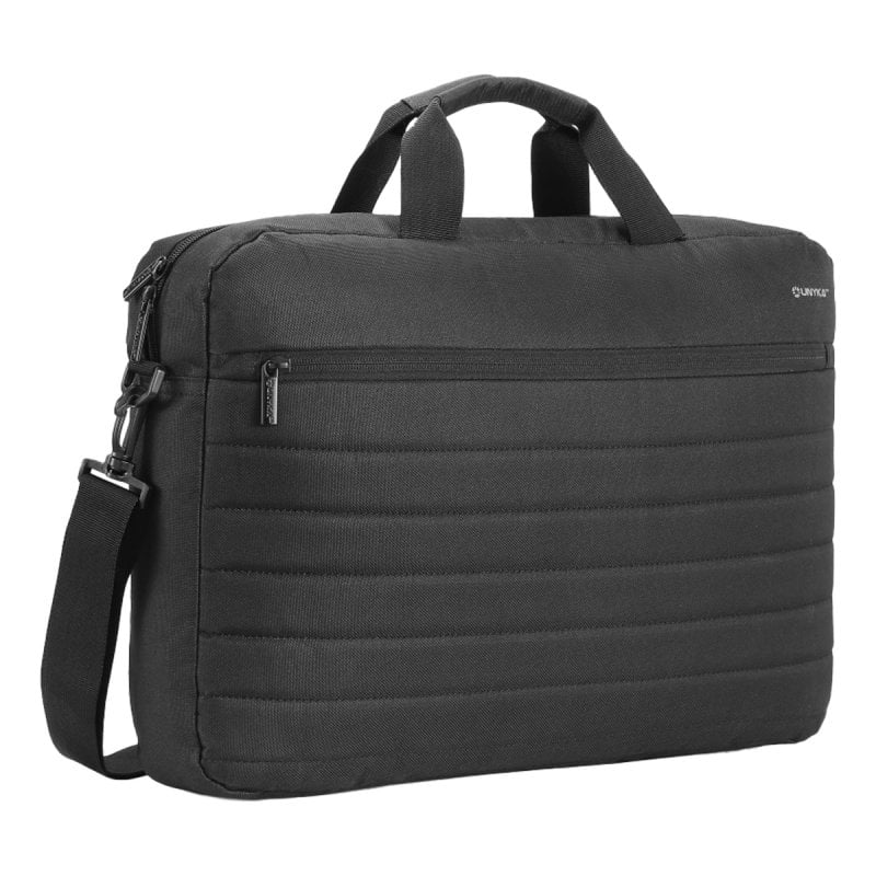 Mala preta acolchoada para portátil com alças e bolso frontal