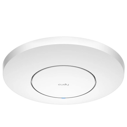Ponto de acesso sem fios Cudy branco circular com anel central rebaixado e LED azul