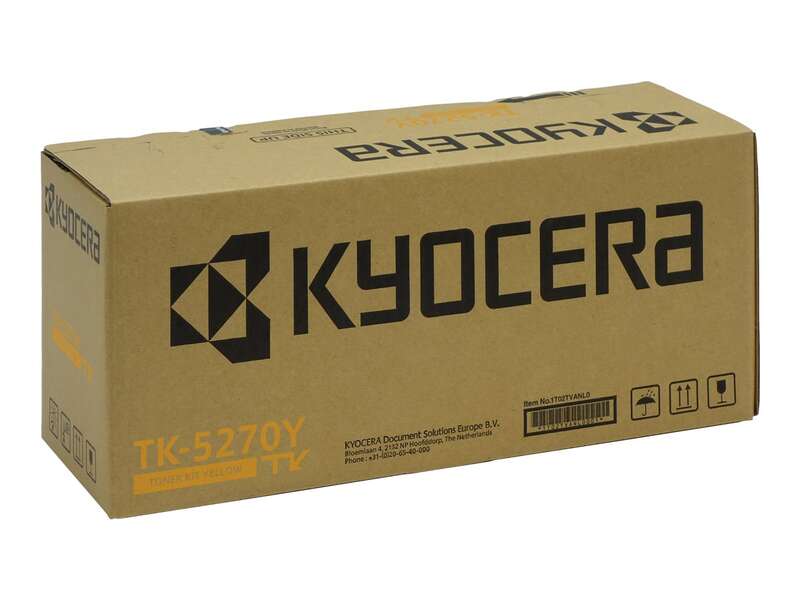 Caixa de toner amarelo Kyocera TK-5270Y em embalagem de cartão castanha