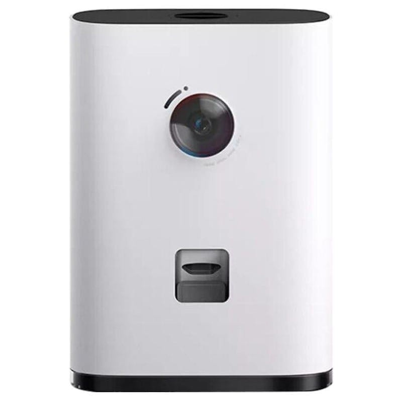 Projetor de vídeo branco com lente circular e topo preto