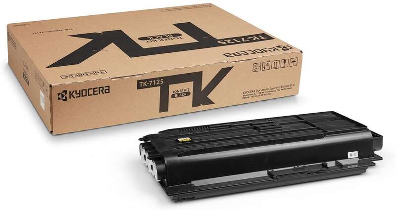 Cartucho de toner Kyocera TK-7125 preto com embalagem de cartão castanho