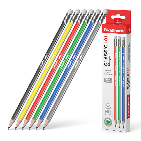 Conjunto de lápis de grafite coloridos ErichKrause Classic 101 com borracha