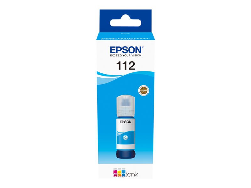 Cartucho tinta Epson 112 azul em embalagem azul e branca