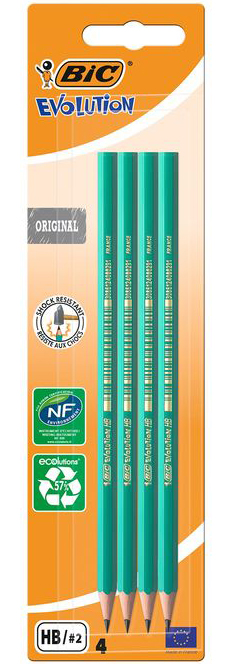 Pack de quatro lápis BIC Evolution verdes embalados