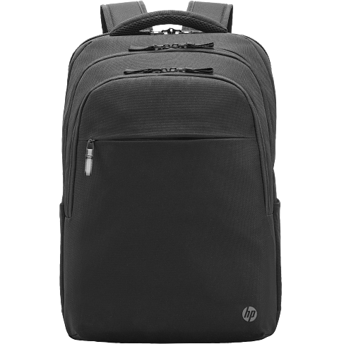 mochila preta com vários compartimentos e logótipo HP