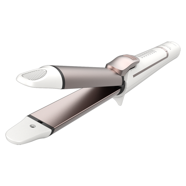 Prancha de cabelo branca e rosa metálico com alavanca