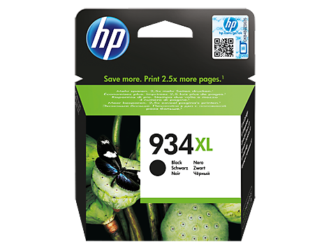 Cartucho tinta HP 934XL preto em embalagem colorida com borboleta e planta