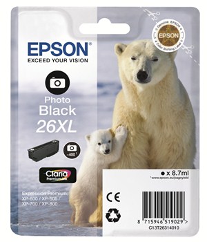 Cartucho de tinta Epson preto 26XL com imagem de ursos polares