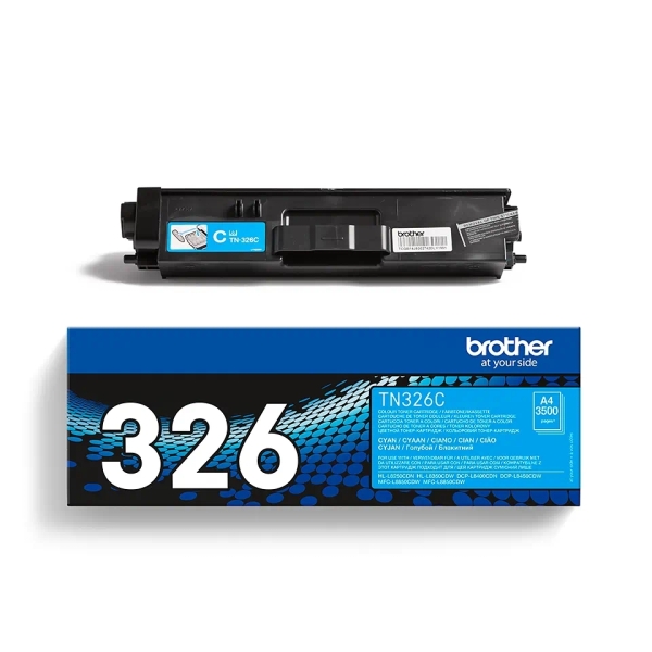 Cartucho de toner Brother TN326C cor ciano com embalagem azul e preta