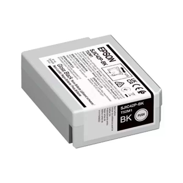 Caixa branca de tinta para impressora Epson com etiquetas pretas