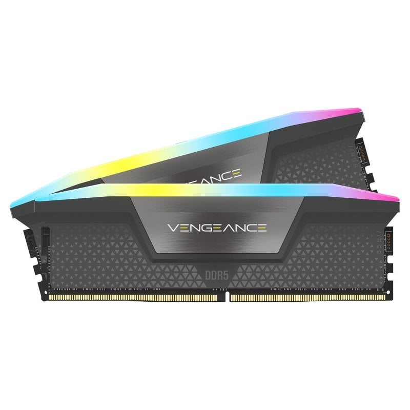 Módulos de memória RAM DDR5 Corsair Vengeance com iluminação RGB colorida