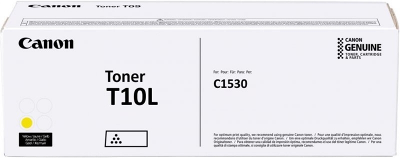 Caixa branca de toner Canon T10L com texto preto e selo Canon Genuine