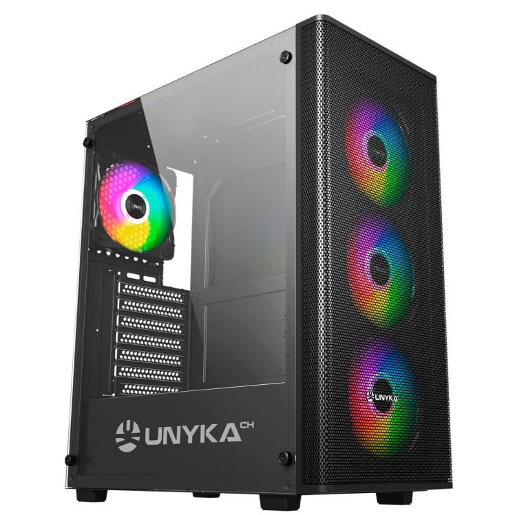 Caixa de computador UNYKA CH com luzes RGB e vidro temperado