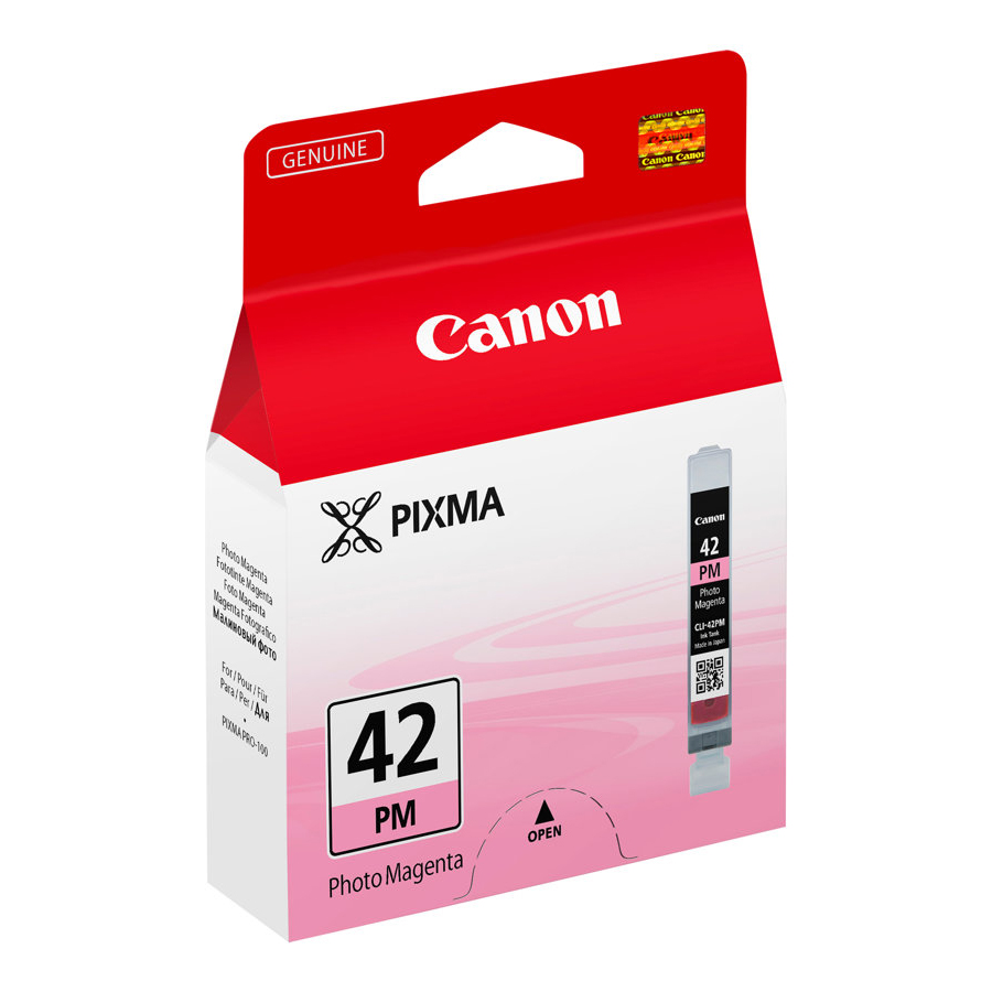 Embalagem tinta impressora Canon PIXMA 42 PM Photo Magenta, vermelho branco rosa
