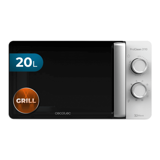 Micro-ondas preto e branco Cecotec ProClean 3110 com capacidade 20L e função grill
