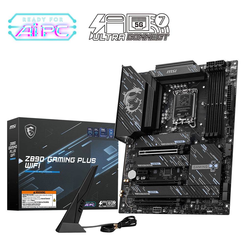 Placa-mãe MSI Z390 GAMING PLUS WIFI com antena e caixa