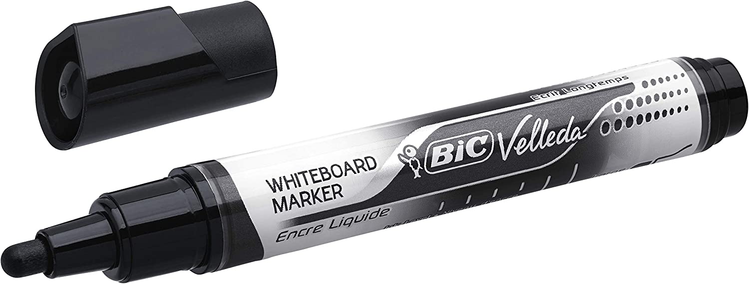 Marcador de quadro branco BIC Velleda preto com tampa removida