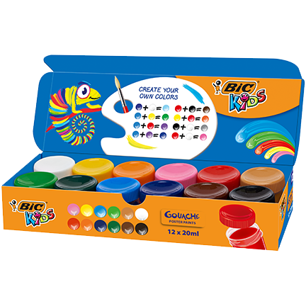 Conjunto BIC Kids Gouache com 12 frascos de tinta poster colorida