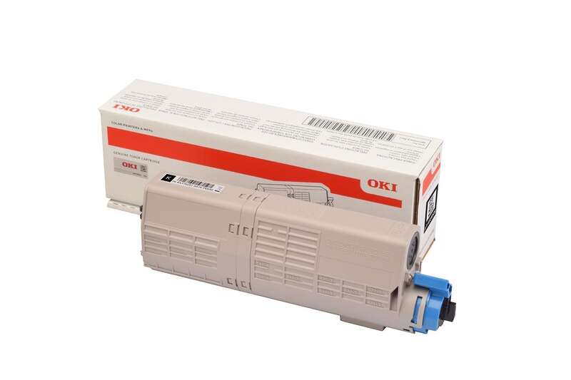 Toner para impressora OKI com caixa branca e vermelha