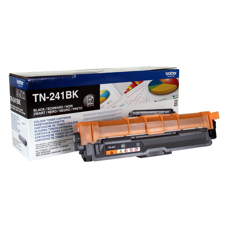 Cartucho de toner Brother TN-241BK preto com embalagem azul e branca