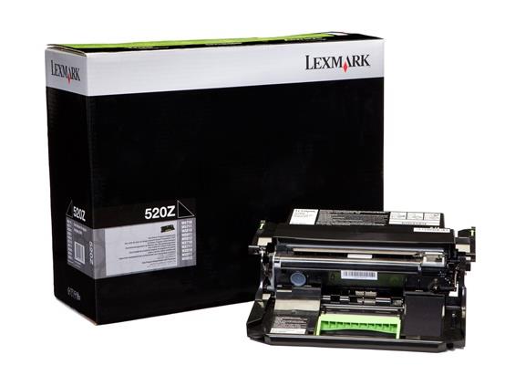 Toner Lexmark 520Z preto ao lado da sua caixa