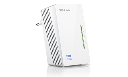 Repetidor Wi-Fi TP-LINK branco com luzes indicadoras verdes