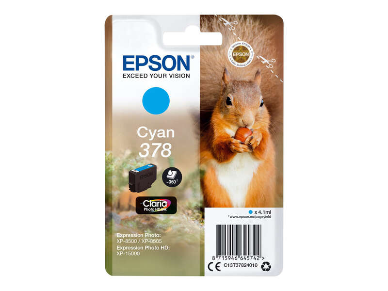 Tinta de impressora Epson Cyan 378 com imagem de esquilo